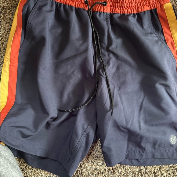 Outerknown Navy and Orange Swim Board Shorts - Picture 2 of 4